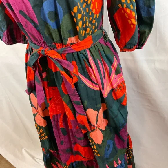 Maude Vivante Maxi Dress XS Half Sleeve Tie Waist Dark Green Pink Purple Red - Picture 8 of 15